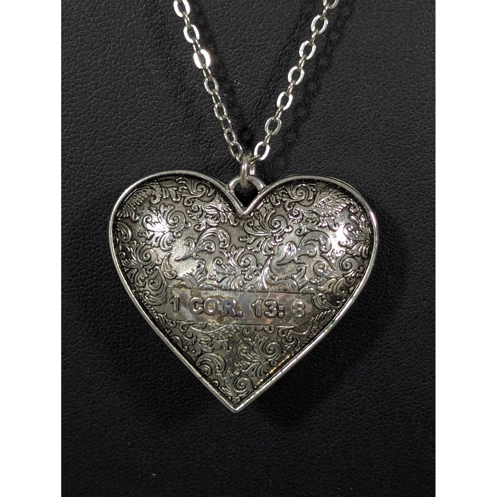 Love Never Fails 1 Corinthians 13 Puffy Heart Necklace 20" - Picture 3 of 8